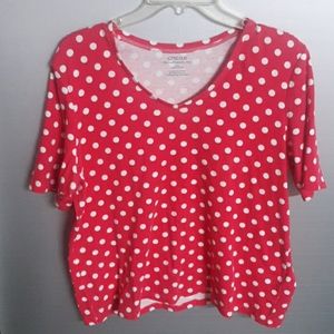 Chico's Size Medium Red Polka Dot Short Sleeve Shirt